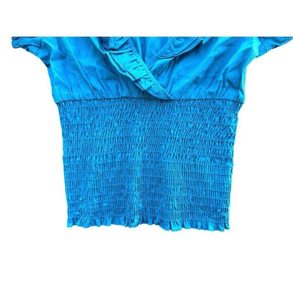 Selé Teal Blue High Rouched Waist Collared Blouse 97% Cotton 3% Spandex‎ Medium - Picture 4 of 8